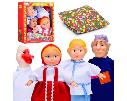 Кукольный театр 4 персонажа с ширмой №4. Фигурки из ПВХ в наборе