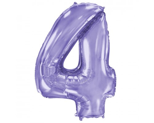 Шар (40''/102 см) Цифра, 4, Сиреневый, 1 шт. в уп.