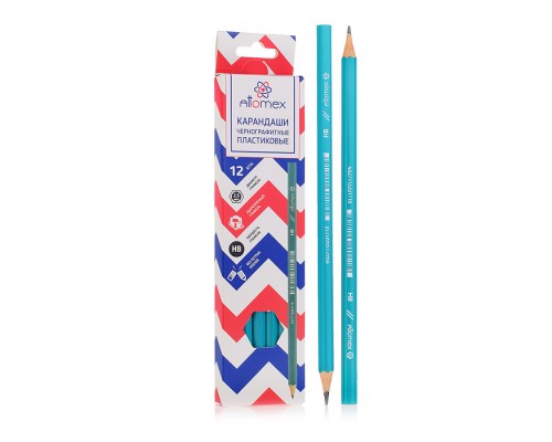 Карандаш чернографитный "Attomex" HB, диаметр грифеля 2,5 мм, шестигранный без ластика, индивидуальная маркировка, пластиковый зеленый корпус