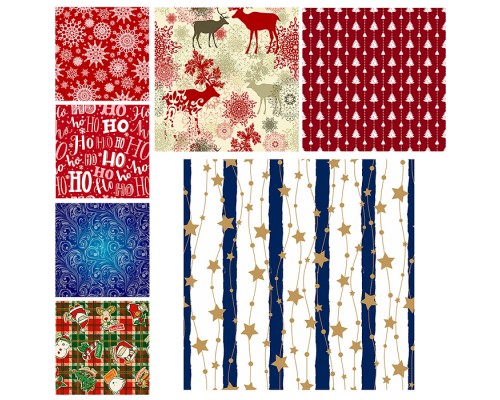 Бумага упаковочная новогодняя "Red&Blue" 70х100 см, 10 дизайнов ассорти, Золотая сказка