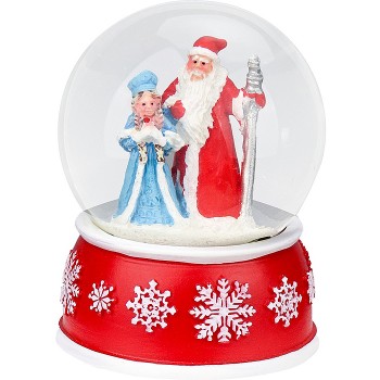 Новогодний сувенир Снежный шар "Дедушка Мороз и внучка" d=6,5см