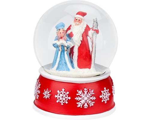 Новогодний сувенир Снежный шар "Дедушка Мороз и внучка" d=6,5см