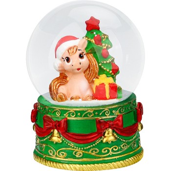 Новогодний сувенир Снежный шар "Лошадка под ёлочкой" d=6,5см