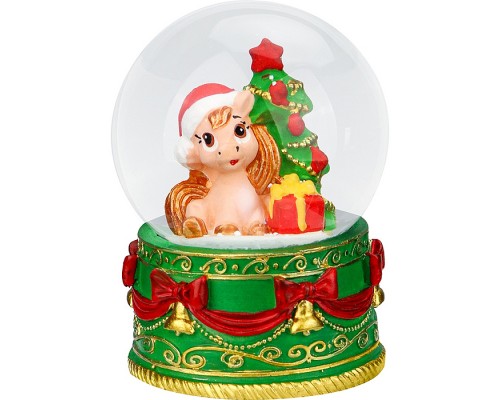 Новогодний сувенир Снежный шар "Лошадка под ёлочкой" d=6,5см