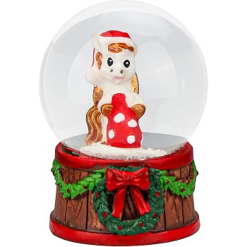 Новогодний сувенир Снежный шар "Лошадка с мешочком" d=4,5см