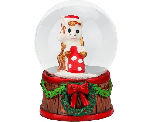 Новогодний сувенир Снежный шар "Лошадка с мешочком" d=4,5см