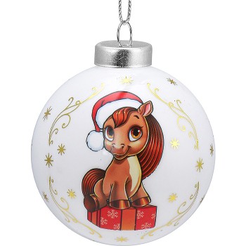 Новогоднее украшение. Елочный стеклянный шар "Праздничный пони", 6 см,