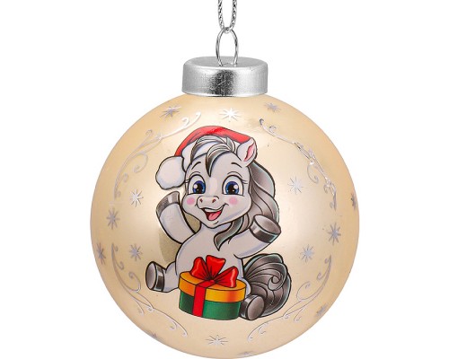 Новогоднее украшение. Елочный стеклянный шар "Счастливая пони", 6 см,