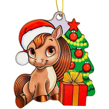 Новогодняя ёлочная подвеска из дерева "Пони и ёлочка" 9 см