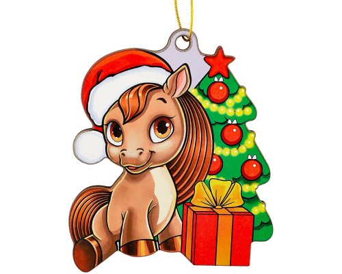 Новогодняя ёлочная подвеска из дерева "Пони и ёлочка" 9 см