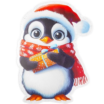 Силиконовая новогодняя наклейка "Новогодний пингвин" 20*25 см