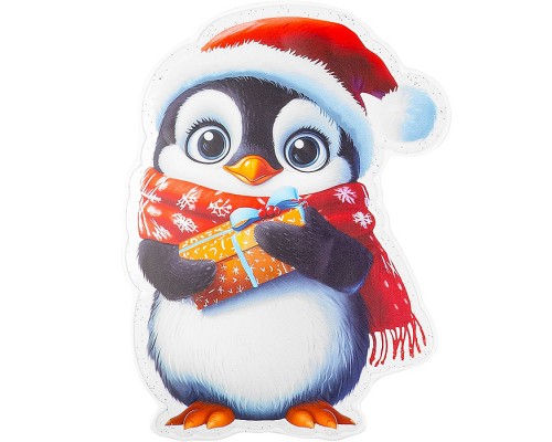 Силиконовая новогодняя наклейка "Новогодний пингвин" 20*25 см