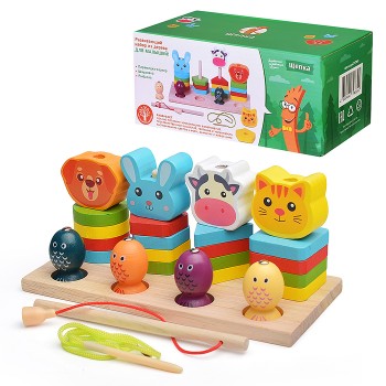 Игра логическая-Пирамидка "Милые зверята" с рыбалкой