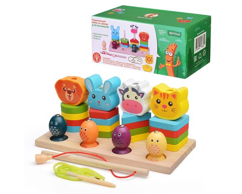 Игра логическая-Пирамидка "Милые зверята" с рыбалкой