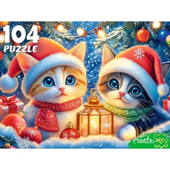 Пазлы 104 "Котята под елкой"