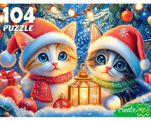 Пазлы 104 "Котята под елкой"