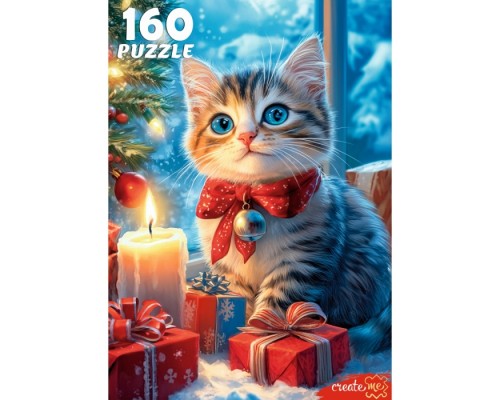 Пазлы 160 "Рождественский котенок"