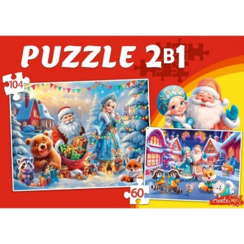Пазлы 2 в 1. 60 и 104 "Новогодние развлечения"