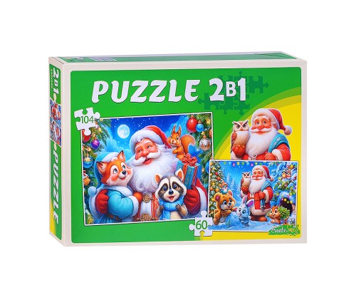 Пазлы 2 в 1. 60 и 104 "Помощники Деда Мороза"