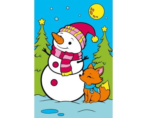 Холст мини 10х15 по номерам "Снеговичок и лисичка" (7цв.)