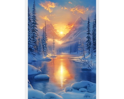 Алмазная мозаика 22х32 "Зимний горный пейзаж" c подр., с полн. заполн. (24цв) (класс.)