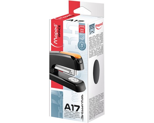 Степлер настольный на 20-25 листов "Essentials" 24/6-26/6, черный с оранжевым