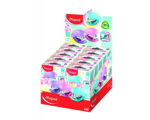 Степлер пластиковый на 15 листов, скобы 24/6 и 26/6, со встроенным антистеплером, пастельные цвета ассорти, в коробке с подвесом