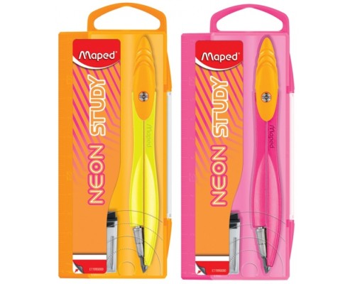 Циркуль из цинкового сплава, с эргономичной головкой, с грифелем, в пластиковом футляре, яркие неоновые цвета