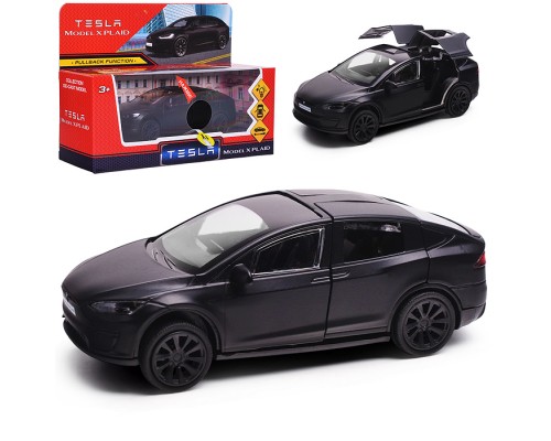 Машина металл. свет-звук tesla model x plaid 12 см, двери, черный мат, в коробке