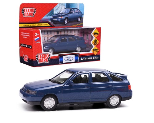 Машина металл. Ваз-2112 12 см, двери, багаж, темно-серый, в коробке