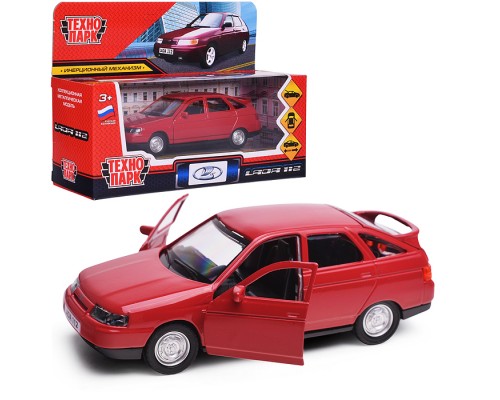 Машина металл ваз-2112 12 см, двери, багаж, вишневый, в коробке
