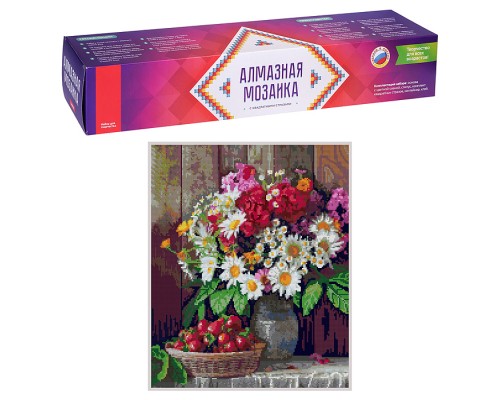 Алмазная мозаика 40*50 см (полное заполнение) "Цветы с клубникой"