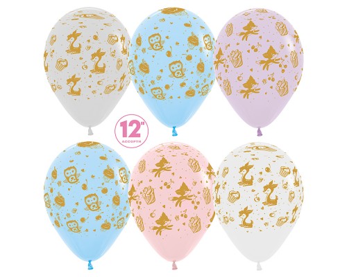Шар (12''/30 см) Зверята и сладости, Ассорти, кристалл, 5 ст, 10 шт.