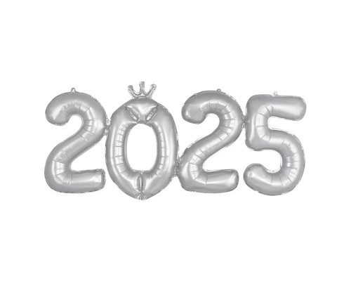 Шар с клапаном (17''/43 см) Мини-цифра, 2025, Серебро, 1 шт. в уп.