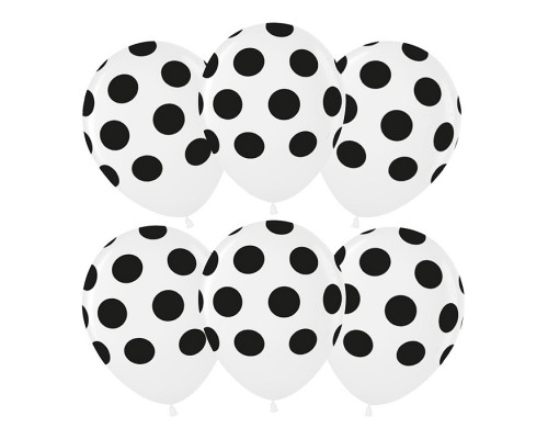 Шар (12''/30 см) Черные точки, Белый, пастель, 5 ст, 25 шт.