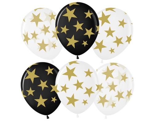 Шар (12''/30 см) Звезды Люкс, Ассорти, кристалл, 5 ст, 25 шт.