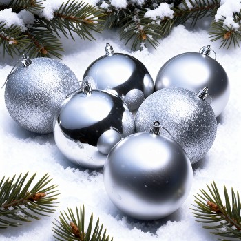 Набор новогодних украшений "Шары" (6шт.,6см,) серебро, в коробке