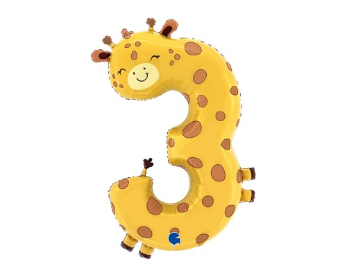 Шар (36''/91 см) Цифра, 3 Жираф, 1 шт. в уп.