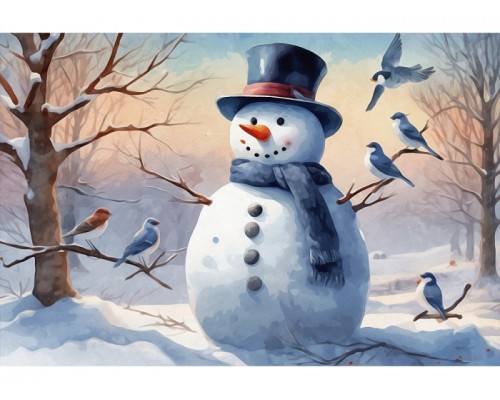 Алмазная мозаика 17х22 "Милый снеговик" c подр., с полн. заполн. (20цв) (блест.)