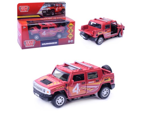 Машина металл Hummer H2 Pickup Спорт, 12 см, (двер, багаж, красный) инерц, в коробке