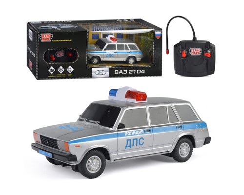 Машина р/у Lada ВАЗ-2104 ДПС 18 см, (свет, серебряный) в коробке