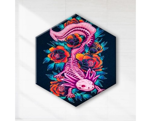 Картина по номерам 37х32 "Аксолотль" со светящейся краской черный холст Гексагон (17 цветов)