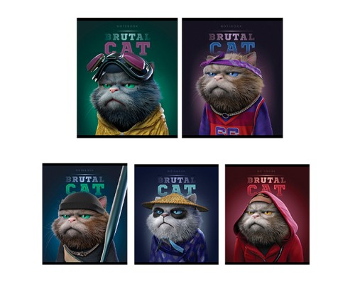 Тетрадь 48л А5 клетка S "Брутальные коты" Премиум