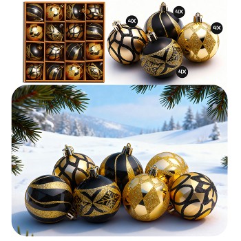 Набор новогодних украшений (золото с чёрным, 6см)