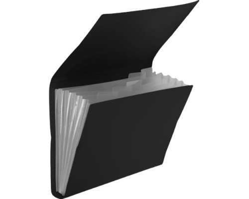 Папка с клапаном клапаном с 6-ю отделениями "Black" A4 550 мкм, фактура "песок" индивидуальная упаковка, непрозрачная черная