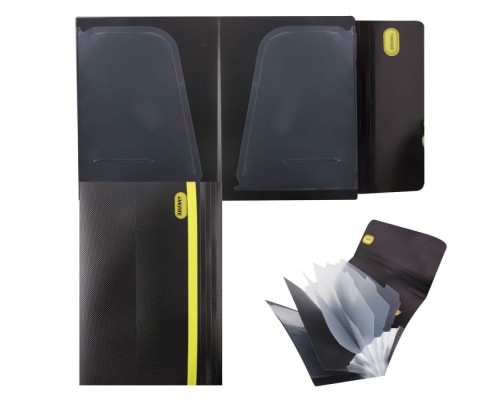 Папка с вкладышами A5 500 мкм "MonoChrome" непрозрачная черная с неоновым желтым, 20 л.
