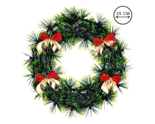 Новогоднее украшение "Венок Рождественский" с бантиками, 25 см.