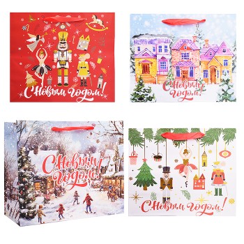 Пакет подарочный новогодний "Winter Wonderland" 26х13х32 см, Золотая сказка, фольга