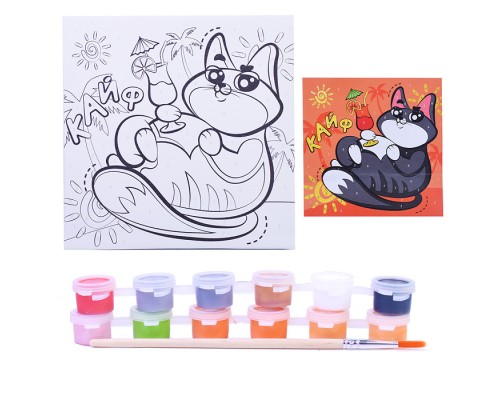 Картина по номерам "Кот в отпуске" 20х20.