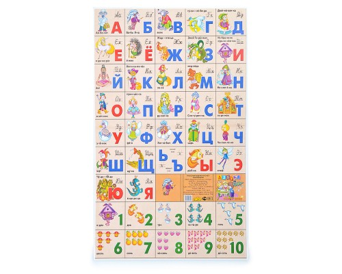 Плакат. Азбука русская разрез + счет. Сказочная (мал.формат)